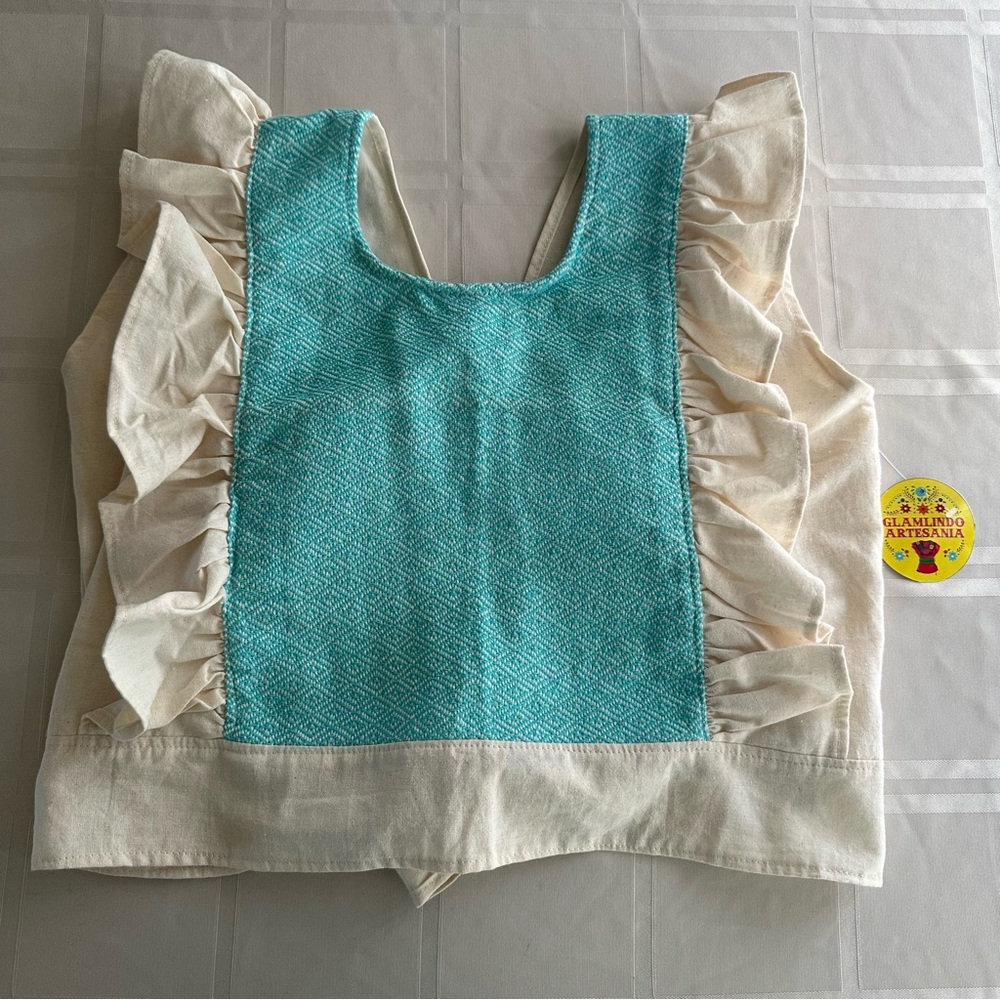 Ruffled Cream and Teal Top